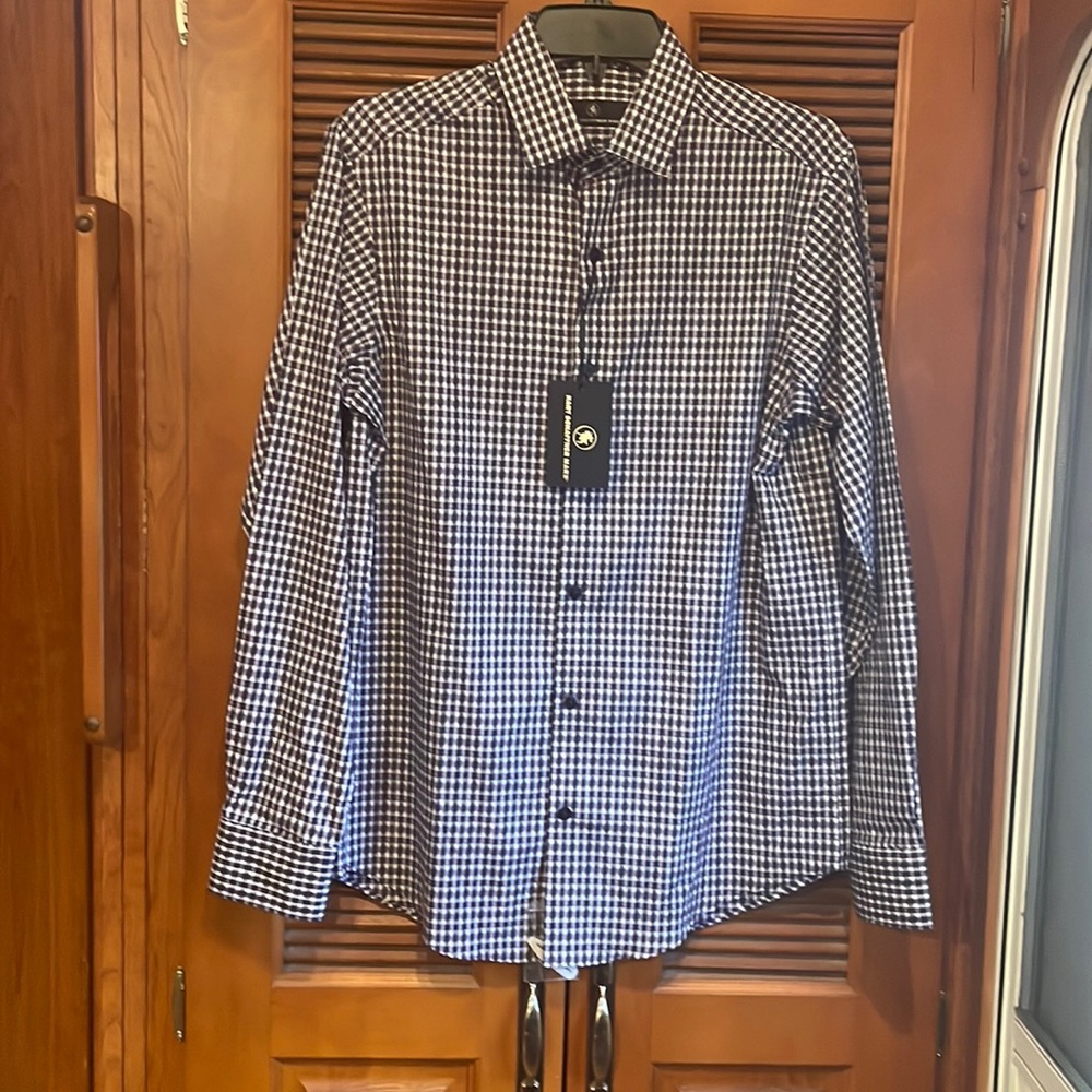 Dillards Hart Schaffer Marx navy blue and white mens shirt size S